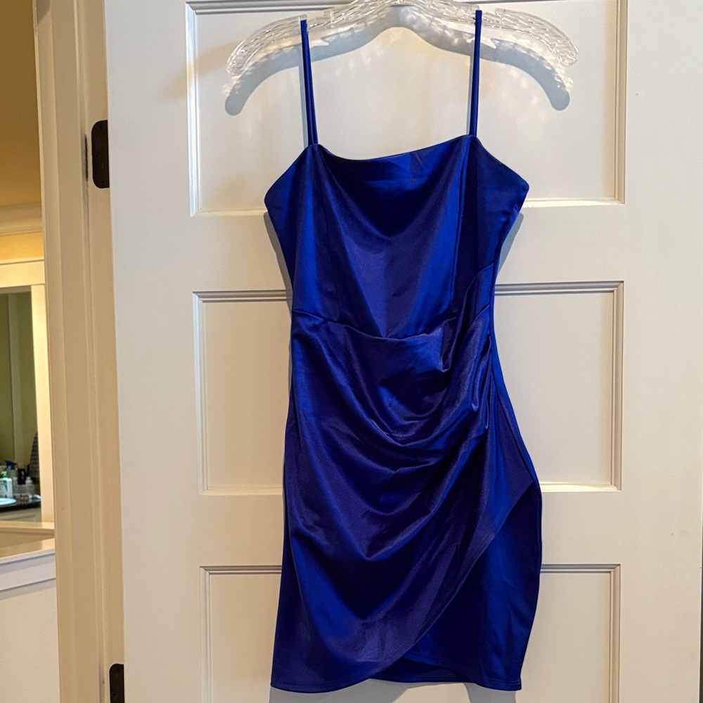 Blue Satin Mini Dress